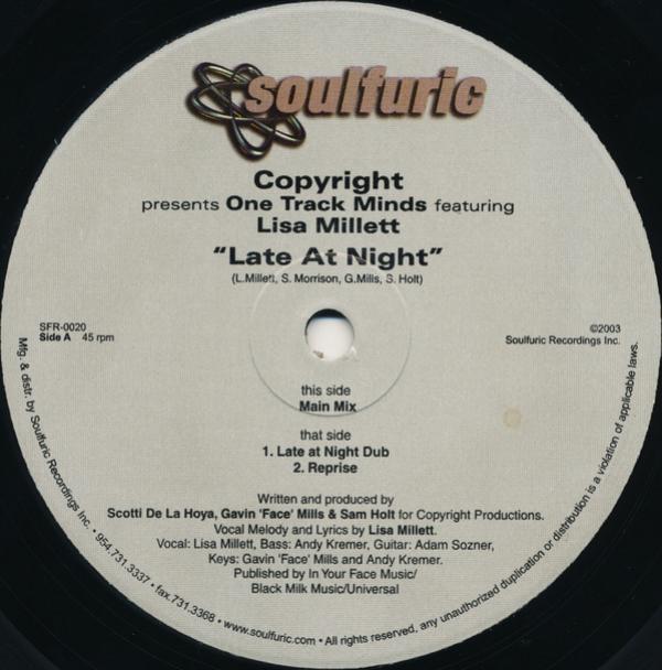 Copyright, One Track Minds, Lisa Millett - Late At Night
